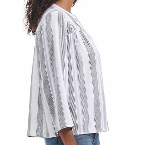 SPLENDID Linen Blend V-Neck Blouse Size M Grey Purple White Strip Top Shirt NWT - Picture 3 of 16